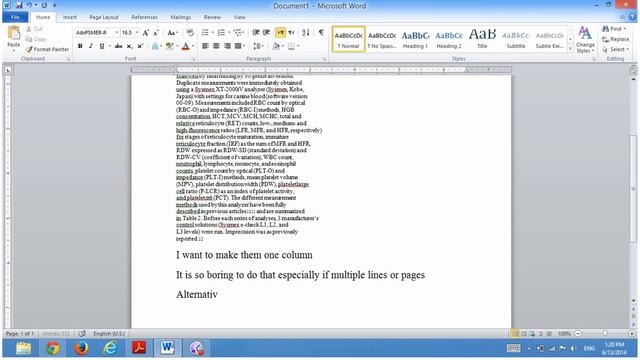 Copy from PDF to word and convert to one column