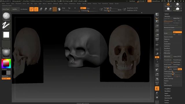 How to sculpt in Zbrush (How to use the Damian Standard brush) | Runeforge Skeleton: Episode 9
