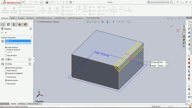 Chamfer-SolidWorks 2016 basic tutorial for beginners