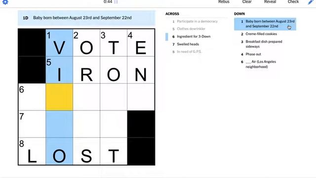 Today's New York Times NYT Mini Crossword 8 November 2022 solved answer