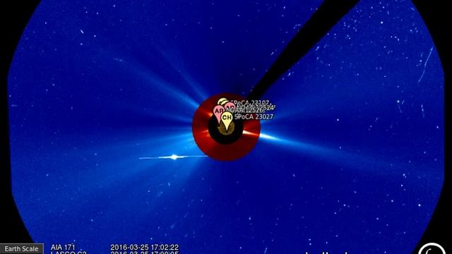 AIA 171, LASCO C2/C3 (2016-03-24 17:46:10 - 2016-03-26 15:48:10 UTC)