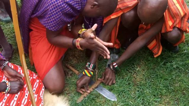 Masai Tribesmen Create Fire With Wood