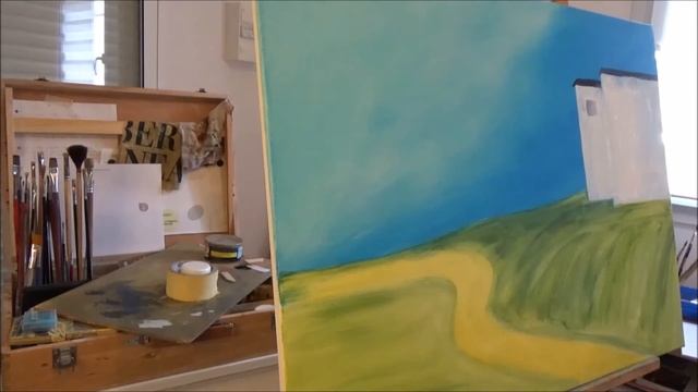 La campagne - je réalise un tableau acrylique - Sand art paint
