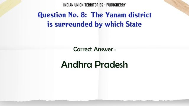 MCQ Questions Puducherry with Answers | Quiz Puducherry