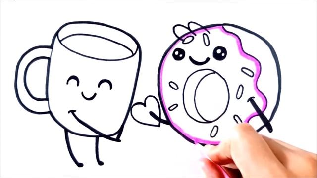 HOW TO DRAW A CUP OF COFFEE AND DONUT