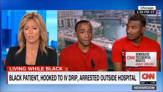 POLICE ARREST BLACK PATIENT AT HOSPITAL WITH AN IV IN HIS ARM ACCUSES HIM OF STEALING THE IV POLE.