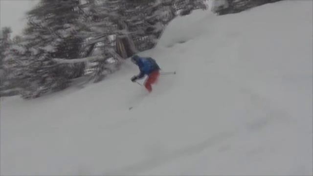 Freeride ski team " Epic Lines" chasing for the epic line on a great powder day