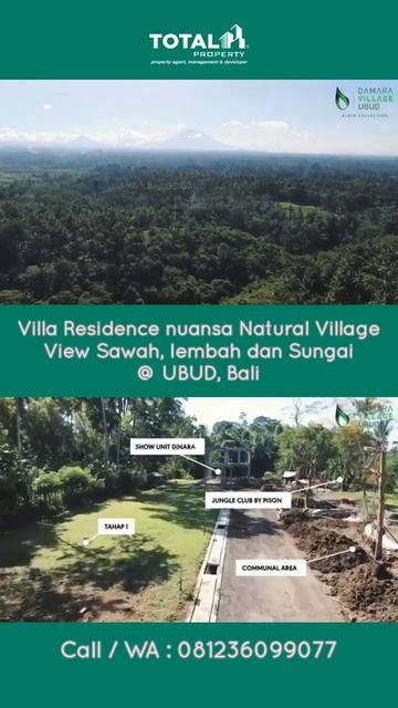 Villa Residence suasana Natural Village tenang & nyaman, view sawah, lembah sungai di Ubud, Bali.