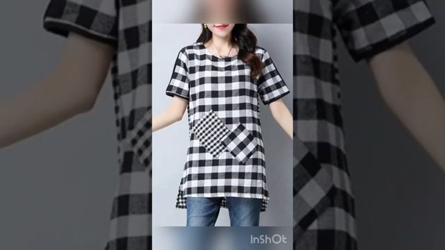 Stylish and trendy cotton designer long tunic casual plaid print/ Check print T-Shirts/tops