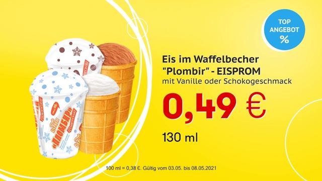 Eis im Waffelbecher "Plombir" - EISPROM // Top Angebote Mix Markt 03.05.-08.05.2021