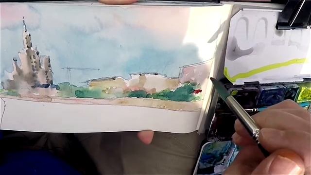 Urban watercolor sketching. Live Demo.
