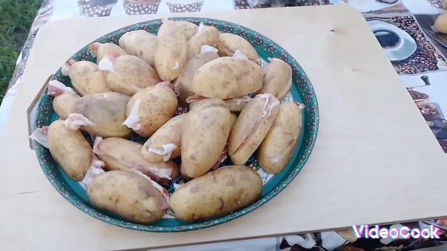 Шашлык - картошка с беконом на мангале