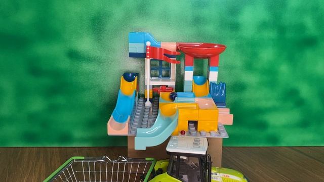 Marble Run Race ASMR  HABA slope, parking and green tractor # 2