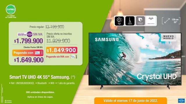 En el día sin IVA aprovecha en Jumbo descuentos en Smart Tv marca Samsung.