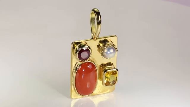 Coral, Ruby, Pearl and Yellow Sapphire Pendant | Prakash Gems