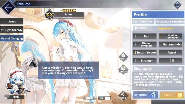 Azur Lane: New HMS Janus Dynamic Skin Talk (Fear of Changing... Clothes)