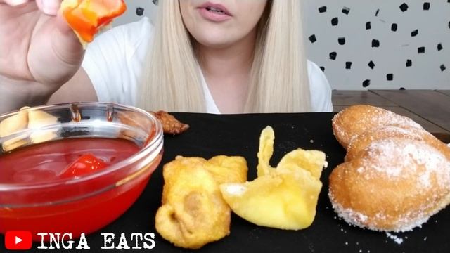 FRIED SUGAR DONUTS | CRAB RANGOON | WONTONS | CRISPY CHICKEN BITES | ASMR Eating Sounds *No Talking