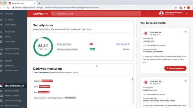LastPass Dark Web Monitoring