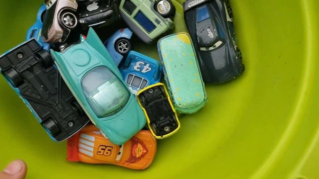 Disney Pixar Cars falling into deep pool, Lightning McQueen, Tow Mater, Mack, Sally, Francesco