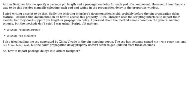 How to batch update package delays in Altium Designer?