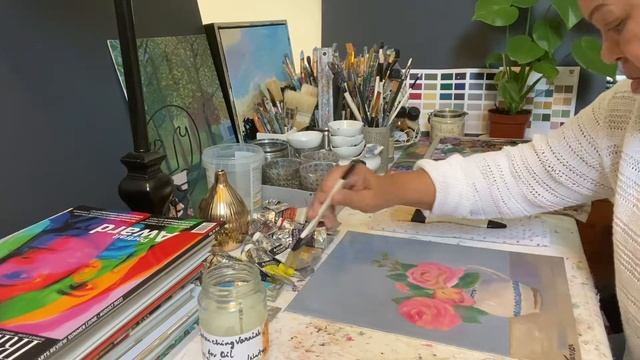 Painting Iris Flowers/ Oil Painting/ Retouching Varnish/ Artvlog@lorindaturnerart