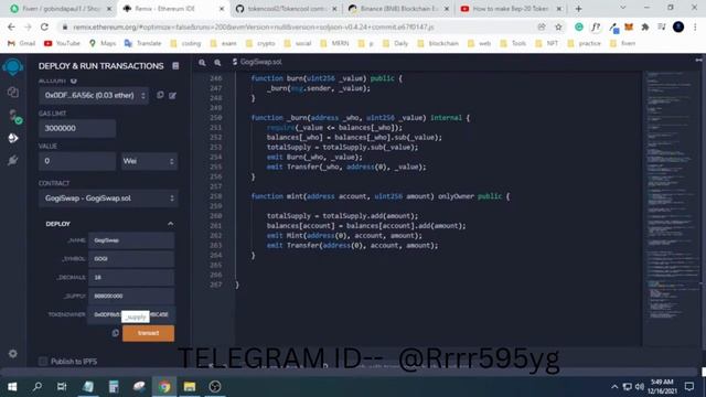 Create a BEP20 Token on Binance Smart Chain including mint and burn functions..