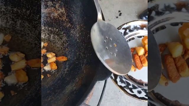 Мясо с картошкой в казане на костре. #Shorts