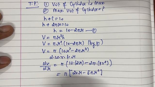 A cylinder such that the sum of its height and circumference of its base is 10 m . Find the.. AOD