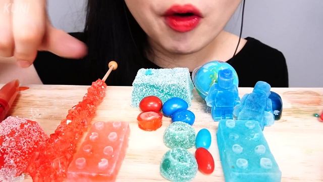 ASMR RED BLUE DESSERTS MUKBANG *KOHAKUTO, JELLY, ROCK CANDY 빨간색 파란색 디저트 먹방 코하쿠토, 젤리 デザート 甜点 POSTRE