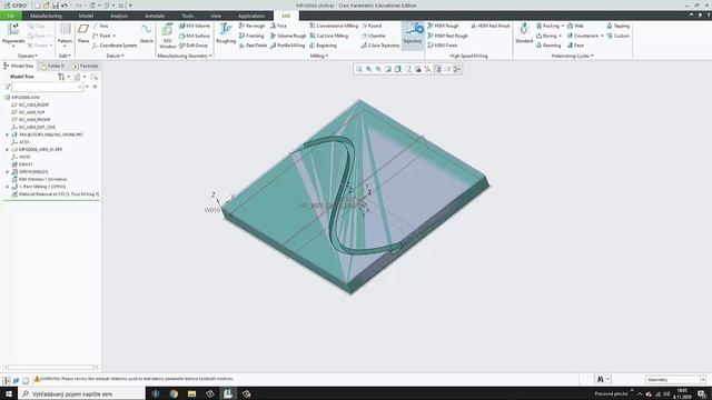 11. Trajectory milling- spline (PTC Creo 6.0, Manufacturing)