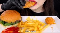 ASMR CHEESE BURGER CHEESE BALLS FRIES FRIED CHICKEN 치즈버거 치즈볼 감자튀김 치킨 먹방 MUKBANG EATING SOUNDS 咀嚼音