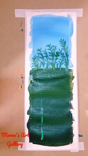 Blue sky with rose garden. Eash acrylic Painting.