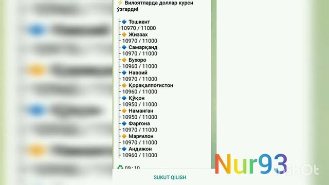 11-avgust Uzbekistan da dollar Yevro Rubil kurslari