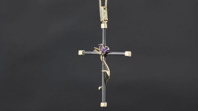 Ceramic Woman's Cross with Zirkon+ Natural Amethyst | www.mycross.com.gr