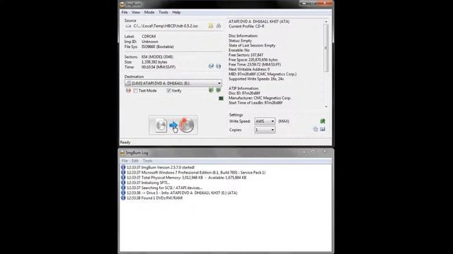 Imgburn Write Image to disc