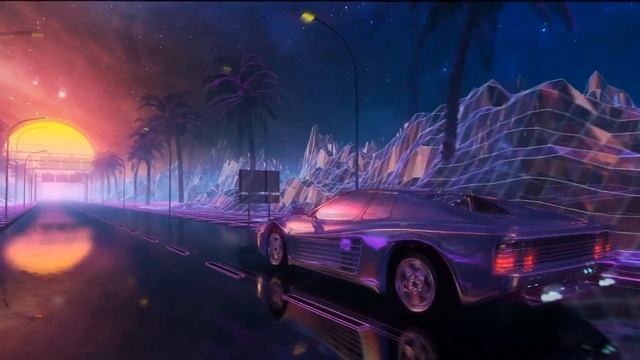 Night Driving To Neon City - Neon Retrowave/Synthwave Motion Graphics Background Video