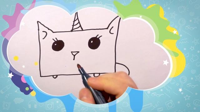 HOW to draw a unicorn cat for kids EASY?/ как нарисовать кота-единорога / ユニコーン猫の描き方