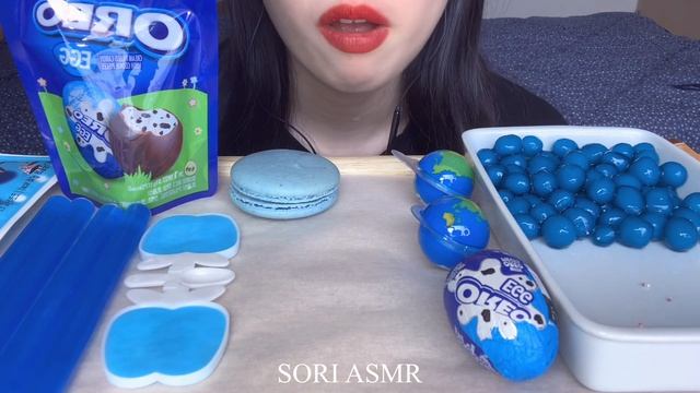 ASMR BLUE FOOD 파란색 디저트 먹방 BLUE MACARON, JELLY NOODLES, ICECREAM 마카롱, 젤리국수 DESSERTS EATING SOUND