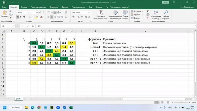 9.5 Сумма элементов под главной диагональю
