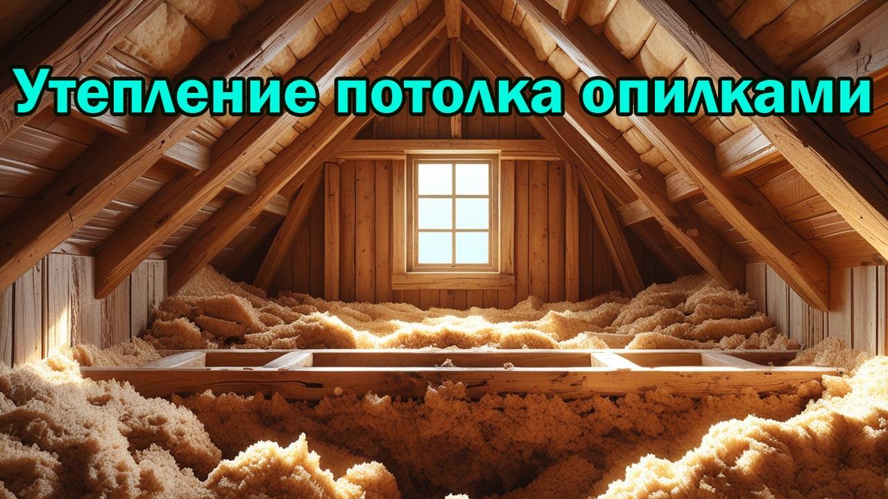 Утепление потолка опилками