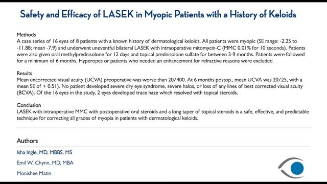 Why LASEK is safe and LASIK isn't in patients with keloids!