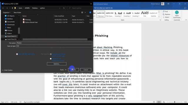 Convert a word document to a pdf document