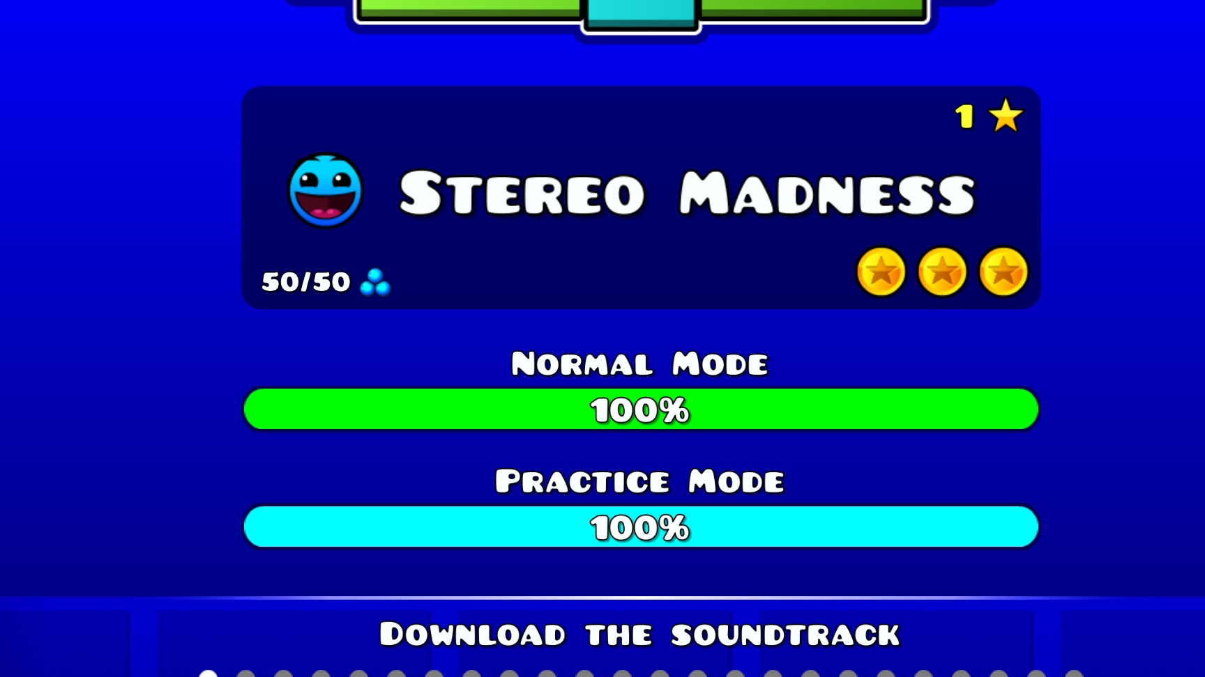 Прохождение первого уровня Stereo Madness в Geometry Dash.