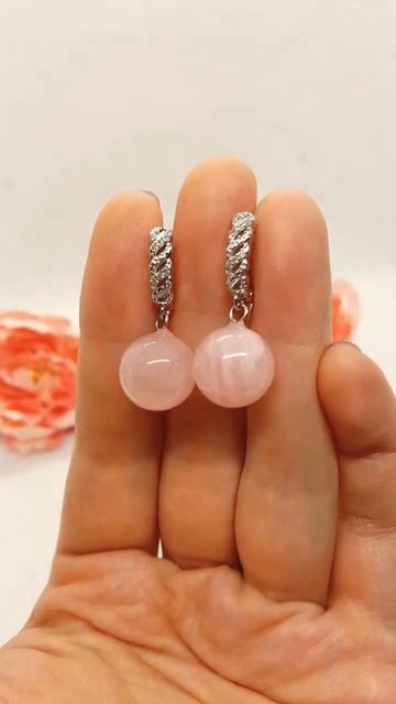 Серьги шарики розовый кварц