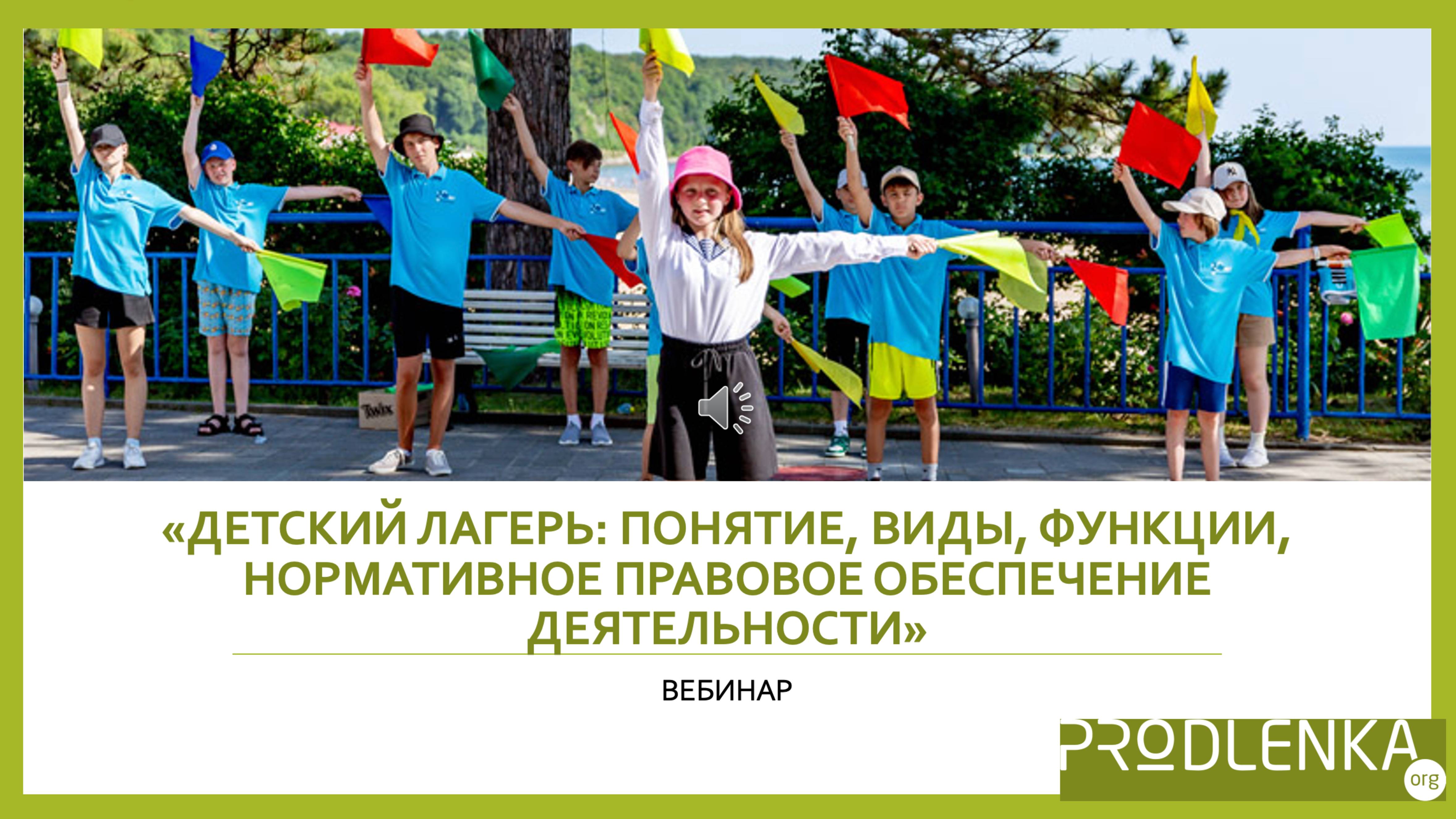 Вебинар «Детский лагерь - понятие, виды, функции, нормативное правовое обеспечение деятельности»