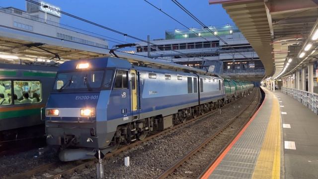 【4K】【EH200 先行試作機（側面のブルーサンダーロゴ無し）】JR貨物EH200形901号機（クマイチ）が大宮駅をブロワー起動して発車ー！！（3091レ・高A204・石油輸送）2021.6.11