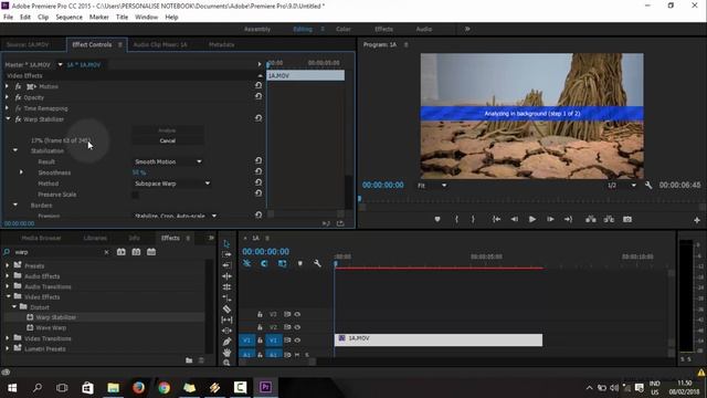 Mengurangi goyangan pada video menjadi Stabil - Warp Stabilizer Adobe Premiere Pro