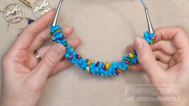 199. Украшения из галтовки и бисера. Beaded bracelet and earrings