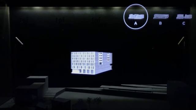 Interactive holographic display case with architectural 3D models. Just swipe it!
