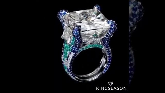 UNIQUE 10 CT BRILLIANT RADIANT CUT RING WITH COLORFUL PAVED DIAMONDS-RSJ1006